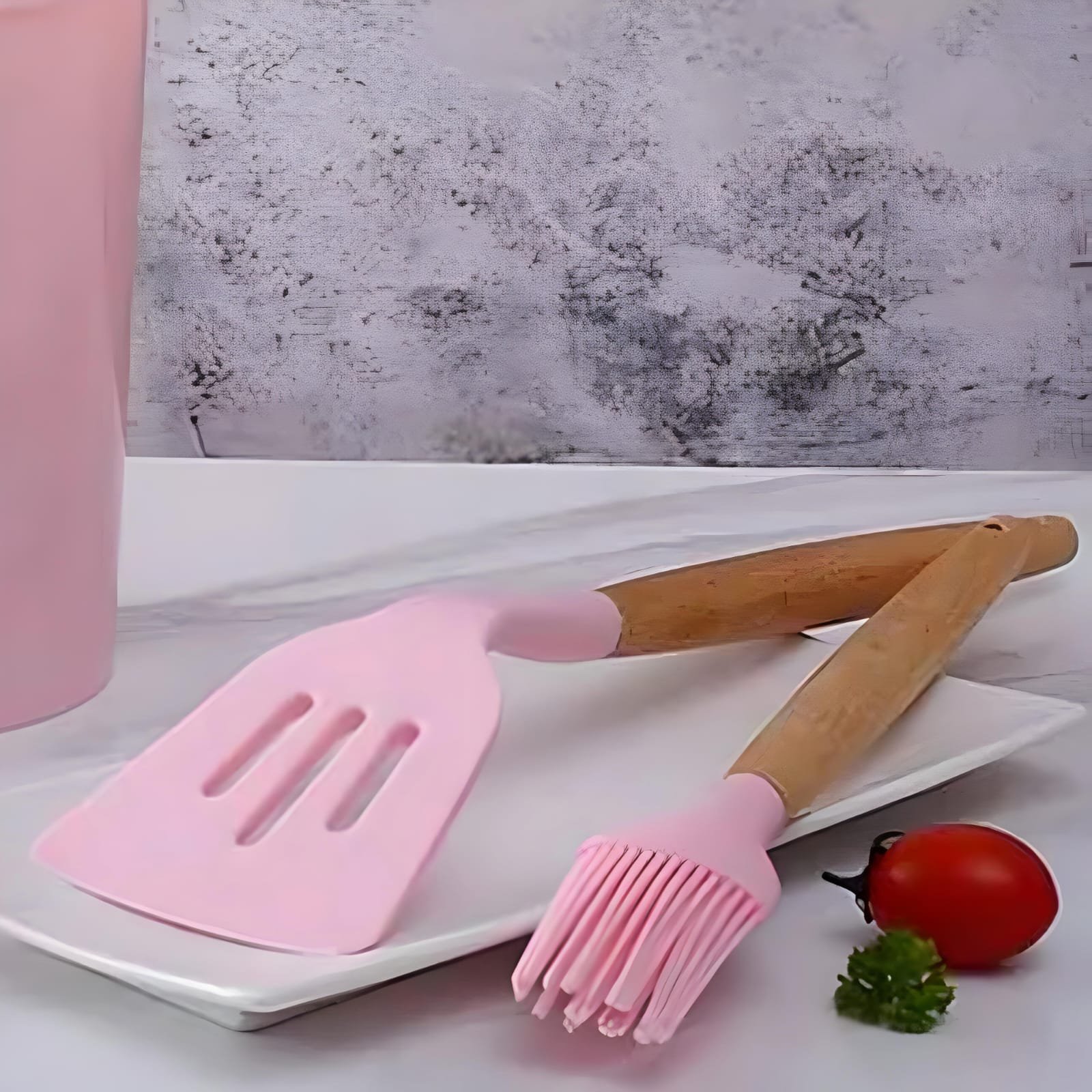 Kit Jogo 12 Talheres de Silicone Cabo Madeira para Cozinha Utensílios Domésticos Decoracao - 4