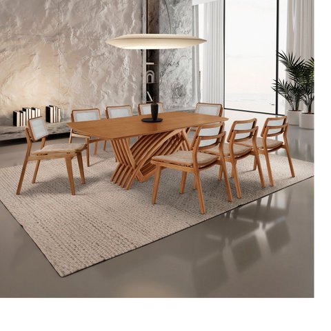 Mesa de Jantar com Kit 8 Cadeiras de Madeira Maciça/MDF Zurick/Eloá Premium Milano/Imbuia Natural