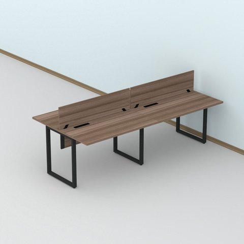 Plataforma Dupla Escrivaninha Tub Corporativa Light 4 Lugares 240cm Industrial Walnut e Preto