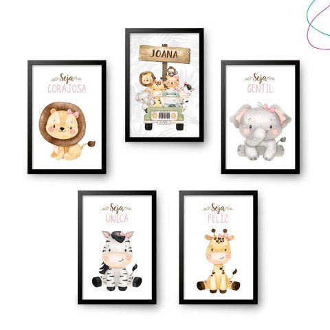 Quadro Decoração Quarto Menina Safari Baby Menina:preta