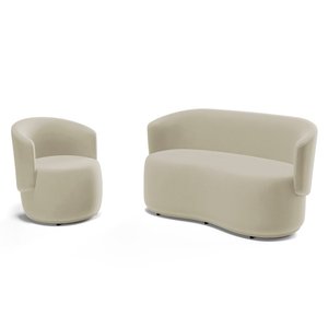 Kit Poltrona e Namoradeira Aisha Orgânica Suede Bege Claro - Desk Design