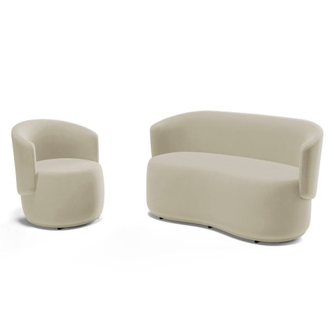 Kit Poltrona e Namoradeira Aisha Orgânica Suede Bege Claro - Desk Design