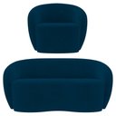 Ver imagem 1 de Sofá 3 Lugares Living 180cm e 1 Poltrona Giratória Garbin K04 Veludo Azul Marinho - Mpozenato