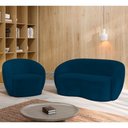 Ver imagem 2 de Sofá 3 Lugares Living 180cm e 1 Poltrona Giratória Garbin K04 Veludo Azul Marinho - Mpozenato
