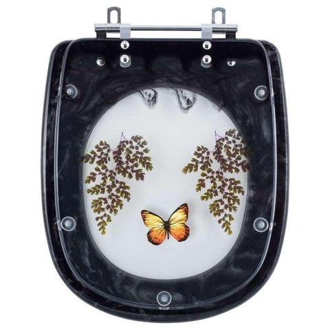 Acento Sanitário Poliester Decorado Borboleta Paris Preto para Vaso Ideal Standard