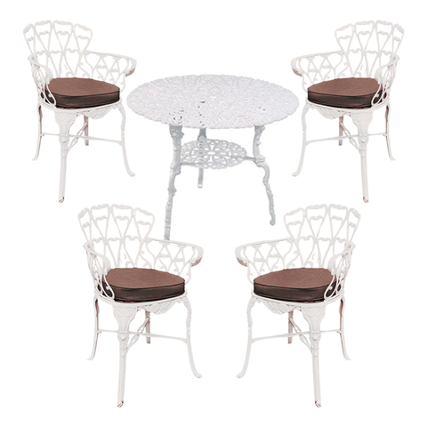 Conjunto de Mesa para Jardim 4 Cadeiras Viena Aluminio Fundido + Almofadas