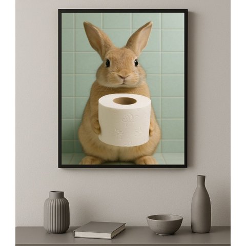 Quadro Banheiro Fotografia Coelhinho 24x18cm - com Vidro:moldura Preta