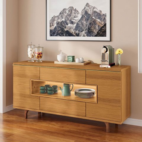 Aparador Buffet para Sala de Jantar com LED 5 Portas 1 Gaveta Lizzano B01 Cinamomo - Lyam Decor