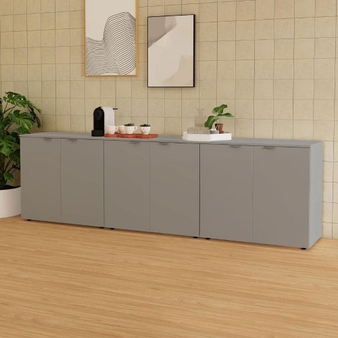 Armário Baixo Escritório 6 Portas C/ Chave 240 Cm F5 Office Cor:cinza