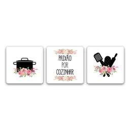 Conjunto Placas Quadros Decorativos 3 Pçs 20x20 Paixão por Cozinhar - 2