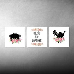 Conjunto Placas Quadros Decorativos 3 Pçs 20x20 Paixão por Cozinhar - 6