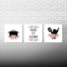 Conjunto Placas Quadros Decorativos 3 Pçs 20x20 Paixão por Cozinhar - 7