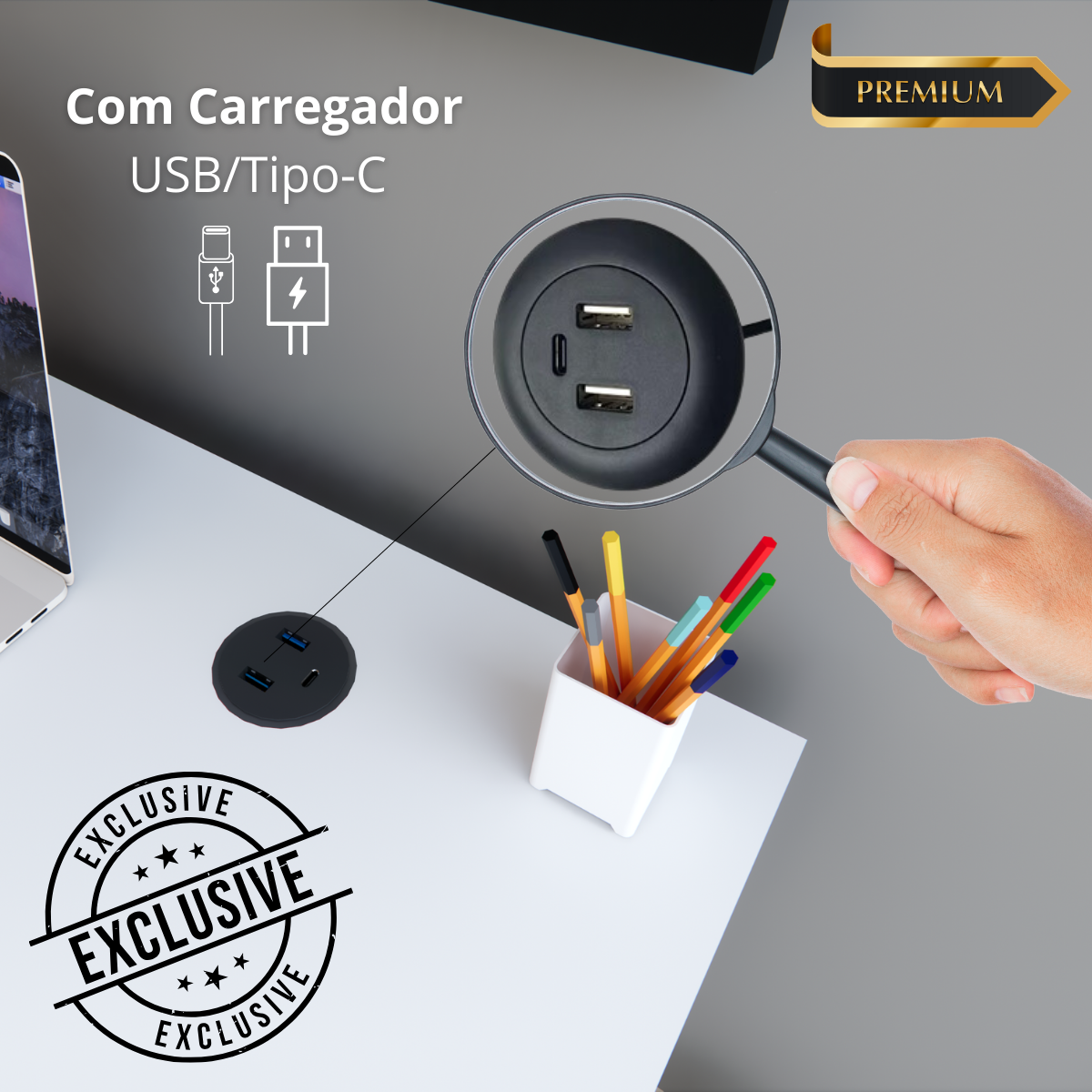 Mesa Escrivaninha Home Office Estilo Industrial 100% Mdf com Usb/tipo-c Embutido:branco - 2