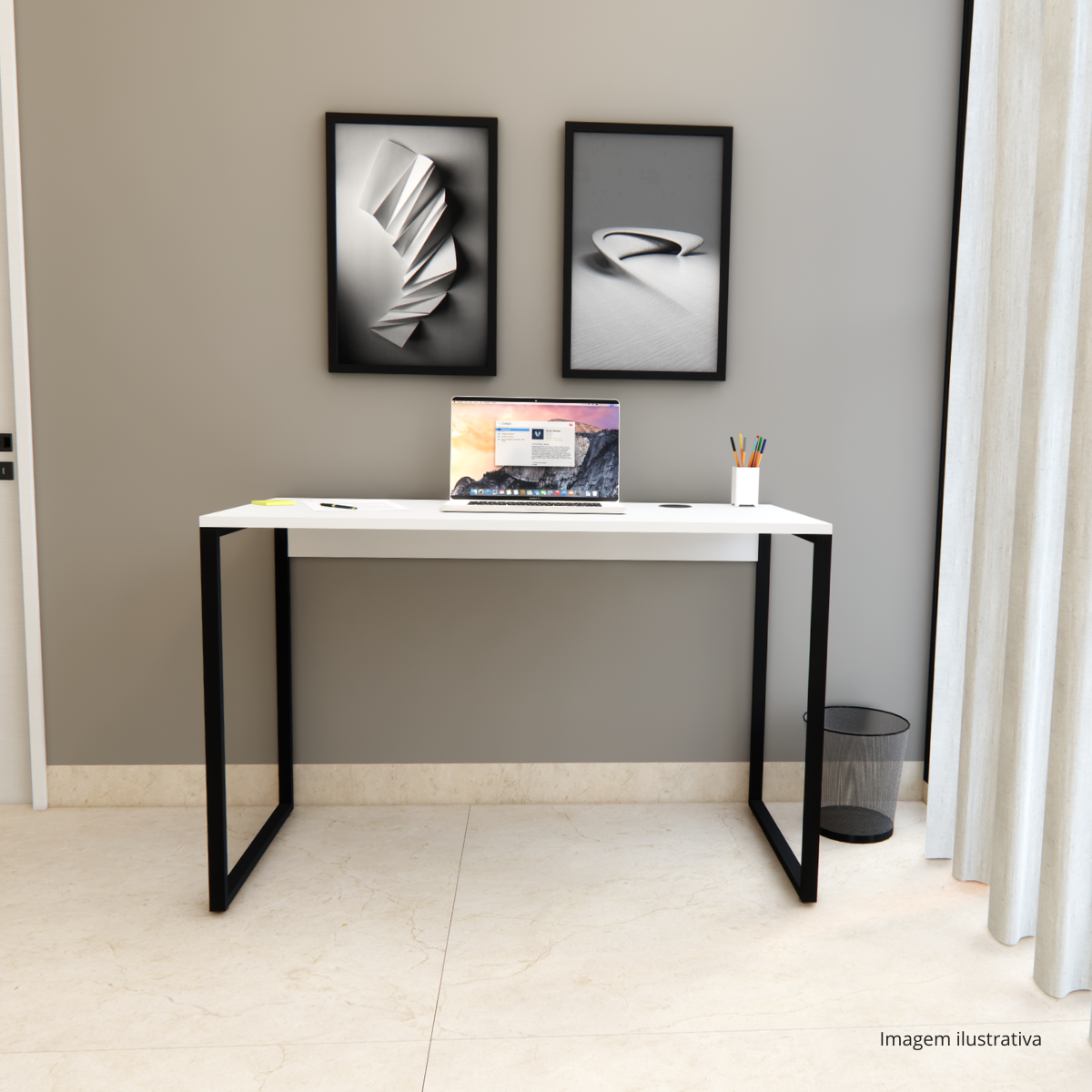 Mesa Escrivaninha Home Office Estilo Industrial 100% Mdf com Usb/tipo-c Embutido:branco - 6