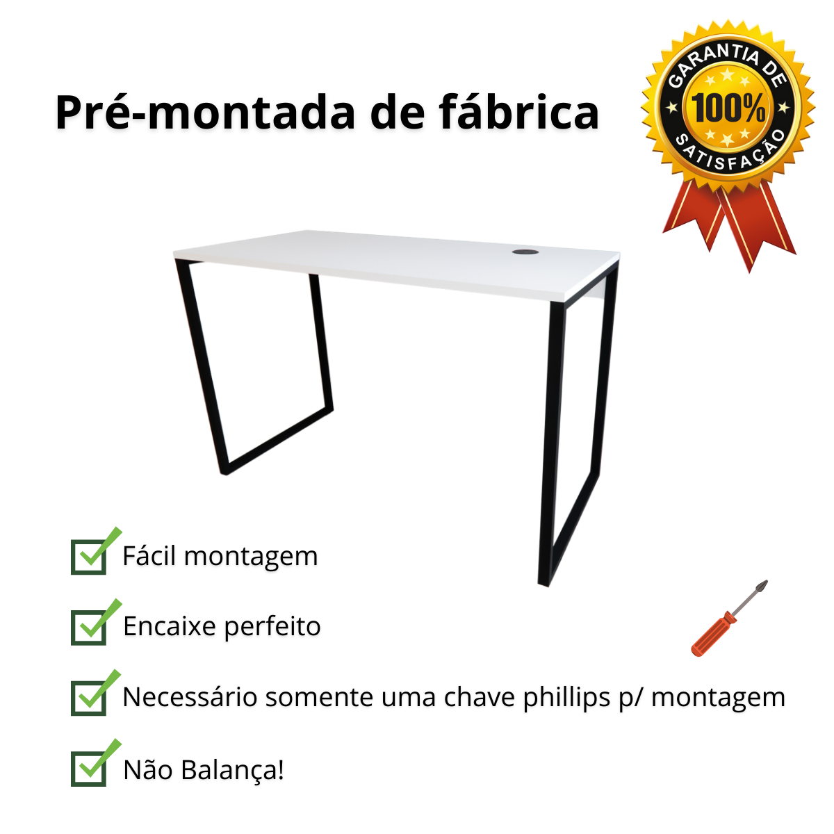 Mesa Escrivaninha Home Office Estilo Industrial 100% Mdf com Usb/tipo-c Embutido:branco - 5