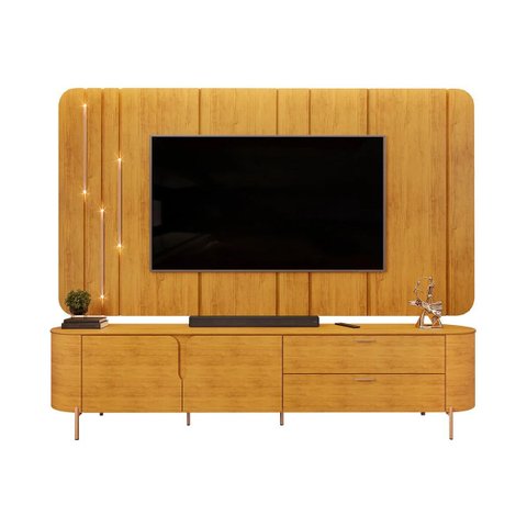 Painel com Bancada 241cm Avatar para Tv até 75 com Led e Detalhes Dourados Mel G18 - Gran Belo