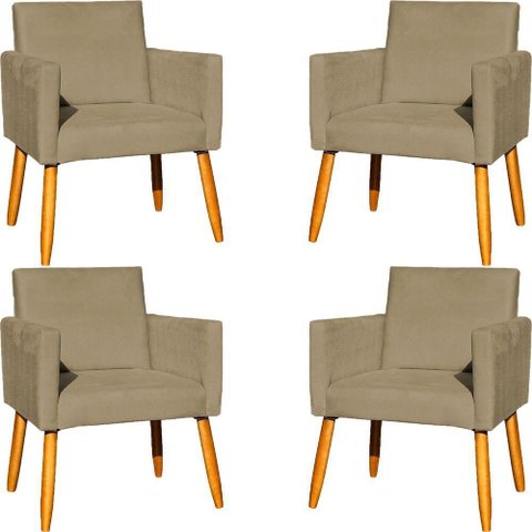 Kit 4 Poltrona para Sala Recepção Consultório Cadeira Nina Pés Palito Nude Suede