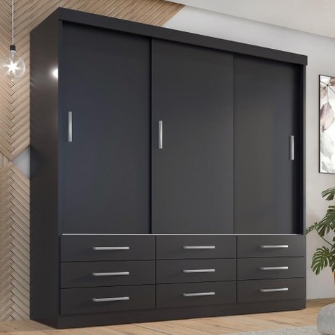 Guarda-Roupa Casal 3 Portas Correr 9 Gavetas Capri
