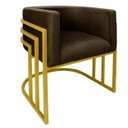 Ver imagem 1 de Cadeira Poltrona Luxo Base de Metal Tripla Dourado Sala de Jantar Cozinha Recepção Veludo Marrom Eli