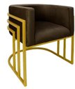 Ver imagem 1 de Cadeira Poltrona Luxo Base de Metal Tripla Dourado Sala de Jantar Cozinha Recepção Veludo Marrom Eli