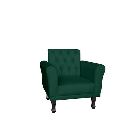 Poltrona Decorativa Classic Suede Verde Pés Madeira Ms Decor