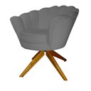Ver imagem 1 de Kit 2 Poltronas Estofada Com Base Giratória de Madeira Pétala Suede Cinza - LM DECOR