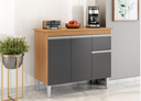 Ver imagem 3 de Multiuso Gabinete Balcão Tatiane 100cm 3 Portas e 1 Gaveta S/tampo Amêndoa / Preto - Ajl Móveis