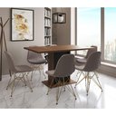 Ver imagem 1 de Mesa Jantar Londres Retangular Amêndoa 137x90 Base Preta 6 Cadeiras Estofadas Nude Médio Base