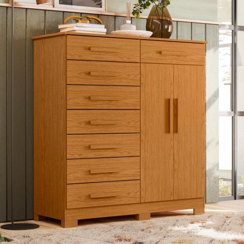 Cômoda Roupeiro Grande Verona 8 Gavetas Cinamomo com Pés Albatroz