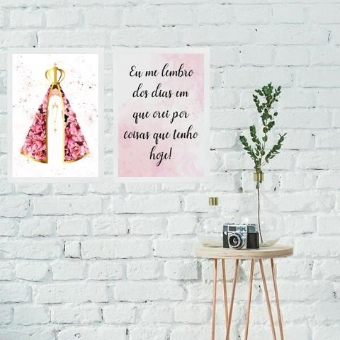 Kit 2 Quadros Nossa Senhora Dias que Orei 24x18cm - com Vidro:madeira Branca