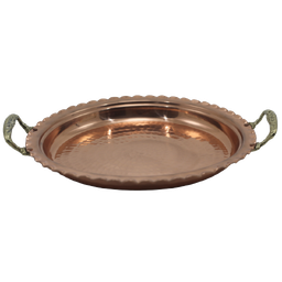 Bandeja Redonda Cobre Puro com Alças em Liga de Bronze 33cm - 1