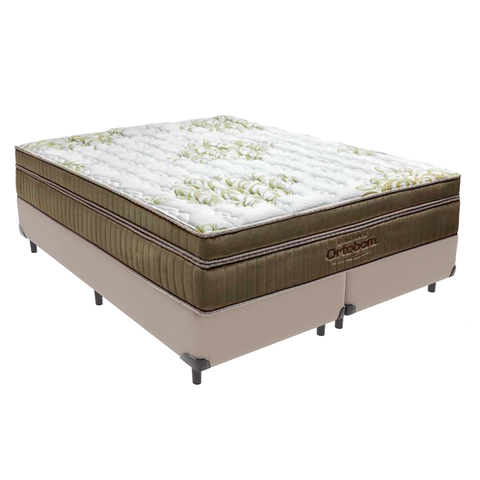 Cama Box Bipartido Queen Bege e Colchão Gold Ultragel Molas Ensacadas Ortobom