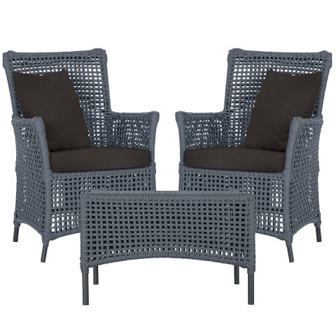 2 Poltronas e 1 Mesa Igapó em Alumínio Pintura Preta Corda Náutica Estofado 9