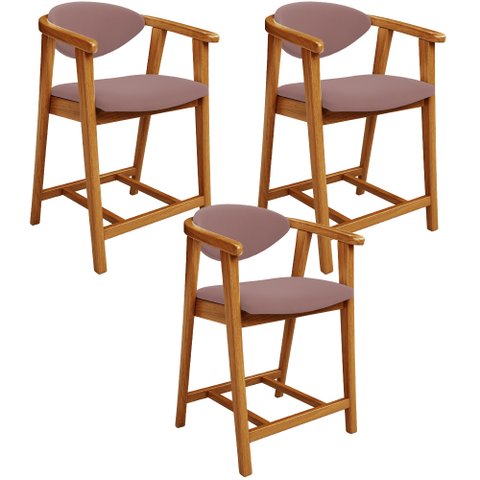 Kit 03 Banquetas Baixa para Cozinha Sala Jantar Bancada Cecília L02 Suede Rosê - Lyam Decor