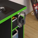 Ver imagem 2 de Mesa Gamer Escrivaninha Para Computador Home Office Nicho CPU 3 Prateleiras Quarto Preta e Verde
