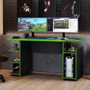 Ver imagem 1 de Mesa Gamer Escrivaninha Para Computador Home Office Nicho CPU 3 Prateleiras Quarto Preta e Verde