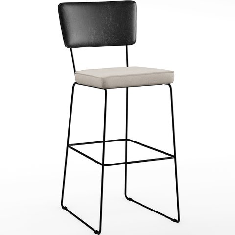 Banqueta Alta Bar Cozinha Sala Jantar Fixa Allana L02 Couríssimo Preto Linho Cru - Lyam Decor