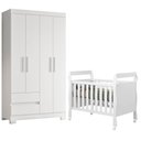 Ver imagem 1 de Kit Quarto Infantil Berço Americano Mini Cama Soninho com Guarda Roupa Olimpia MDF Branco Albatroz