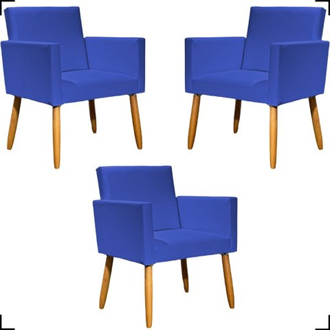 Kit 3 Poltronas Decorativa para Sala Recepção Consultório Nina Corino Cores Pé Palito 30 Cm Castanho