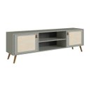 Ver imagem 1 de Rack Viena com Pés de Madeira Tela Natural e Couro 160cm:verti