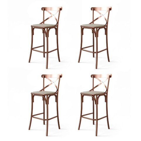 Conjunto 4 Banquetas Katrina em Aço Cobre com Encosto e Corano para Bancada Gourmet Home - Bege