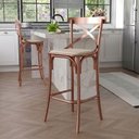 Ver imagem 2 de Conjunto 4 Banquetas Katrina em Aço Cobre com Encosto e Corano para Bancada Gourmet Home - Bege