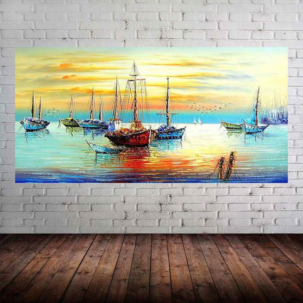 Quadro Pintura Tela Moderna Marinas 2425: 90cm (A) x 180cm (L)