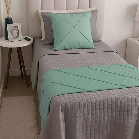 Peseira Drapeada Veludo Luxo 1,60x0,50m Dupla Face cama solteiro Verde Menta