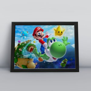 Quadro Decor Festa Moldura 30x40cm Mario Yoshi Jogos Switch