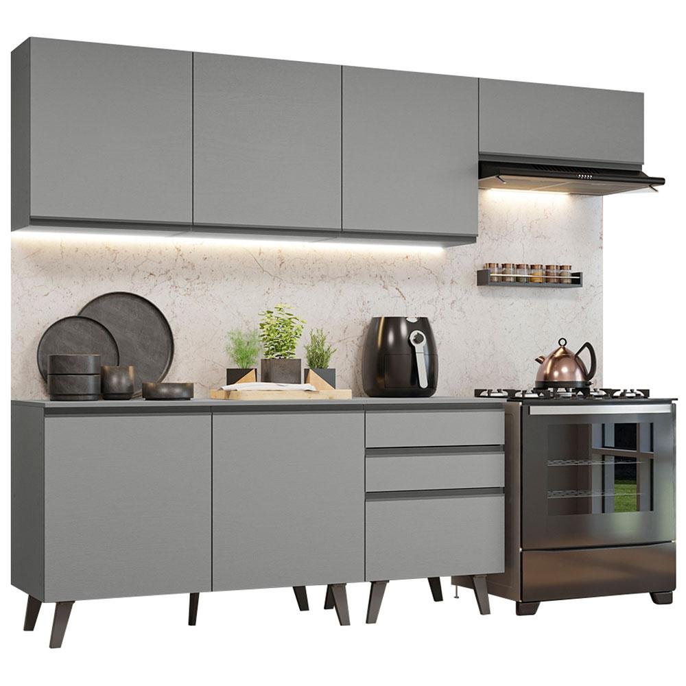 Armário de Cozinha Completa 260cm Cinza Nice Madesa 12