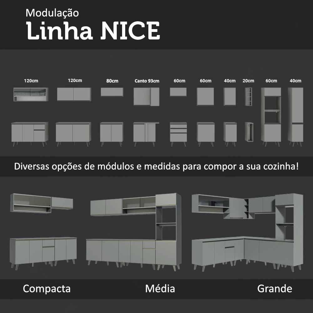 Armário de Cozinha Completa 260cm Cinza Nice Madesa 12