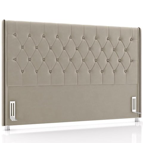 Cabeceira Cama Box King 195cm Estofada Frizza P05 Veludo Bege