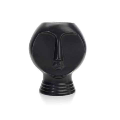 Vaso Decorativo Rosto em Cerâmica Preto 18x14 cm - D’Rossi