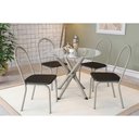 Ver imagem 1 de Conjunto: Mesa Sala Jantar Volga C/ Tampo de Vidro 95cm e 4 Cadeiras Noruega Niquel - Courano Preto